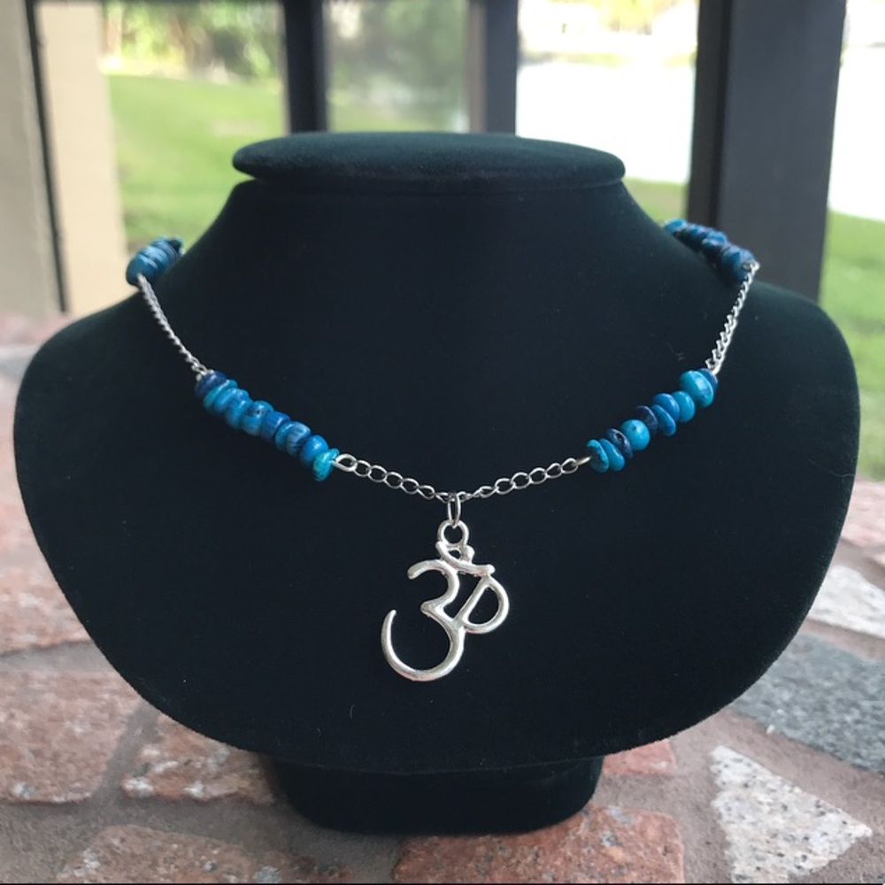🔴SALE ! Boho necklace blue coral om sign